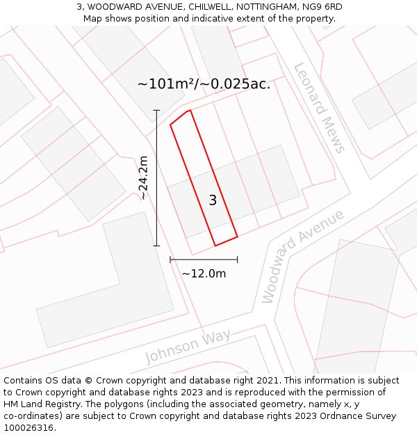 3, WOODWARD AVENUE, CHILWELL, NOTTINGHAM, NG9 6RD: Plot and title map