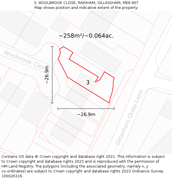 3, WOOLBROOK CLOSE, RAINHAM, GILLINGHAM, ME8 8ST: Plot and title map