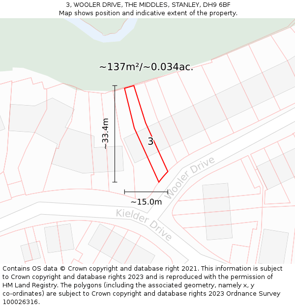 3, WOOLER DRIVE, THE MIDDLES, STANLEY, DH9 6BF: Plot and title map