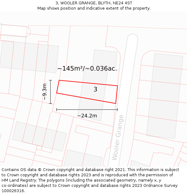 3, WOOLER GRANGE, BLYTH, NE24 4ST: Plot and title map