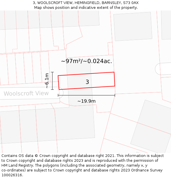 3, WOOLSCROFT VIEW, HEMINGFIELD, BARNSLEY, S73 0AX: Plot and title map