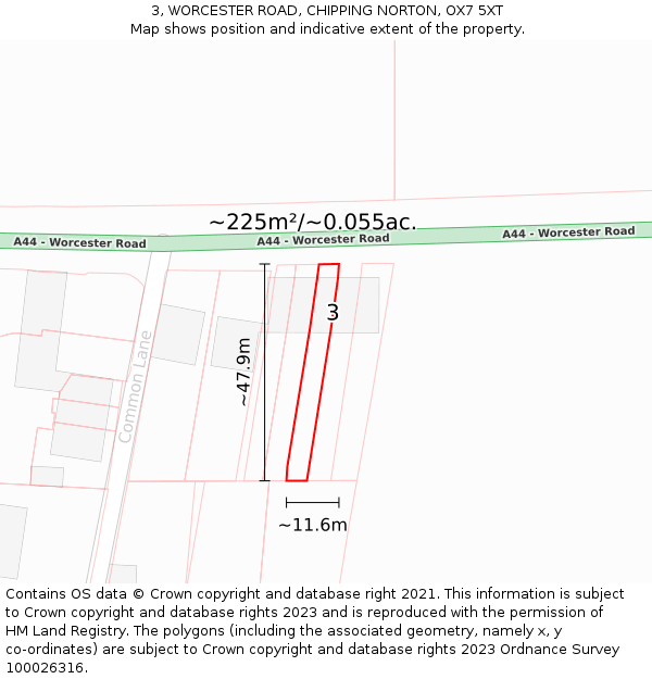 3, WORCESTER ROAD, CHIPPING NORTON, OX7 5XT: Plot and title map