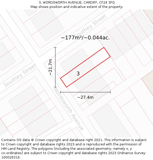 3, WORDSWORTH AVENUE, CARDIFF, CF24 3FQ: Plot and title map