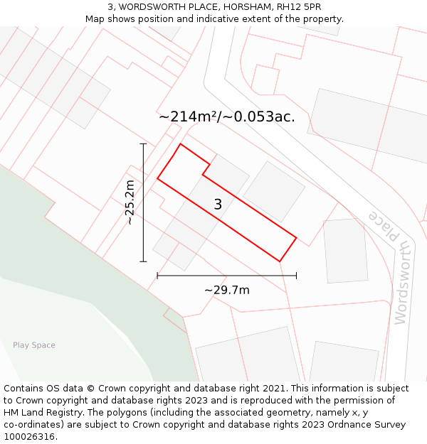 3, WORDSWORTH PLACE, HORSHAM, RH12 5PR: Plot and title map