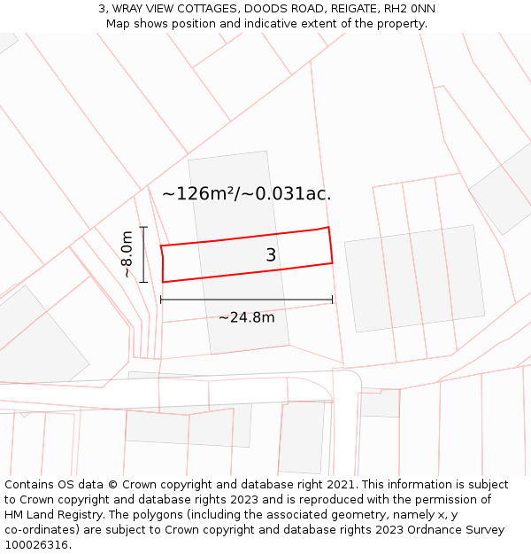 3, WRAY VIEW COTTAGES, DOODS ROAD, REIGATE, RH2 0NN: Plot and title map