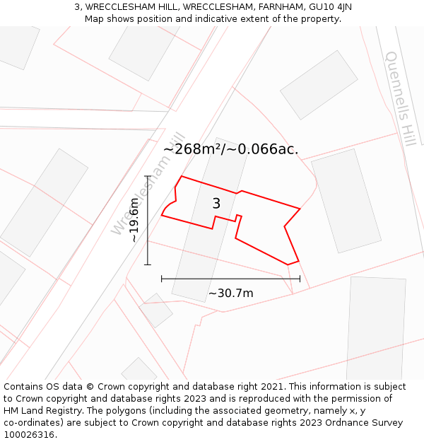 3, WRECCLESHAM HILL, WRECCLESHAM, FARNHAM, GU10 4JN: Plot and title map