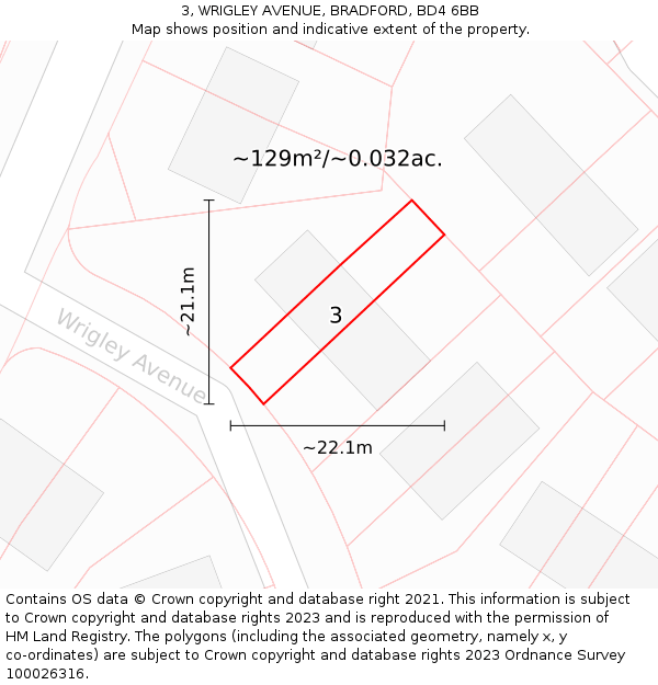 3, WRIGLEY AVENUE, BRADFORD, BD4 6BB: Plot and title map