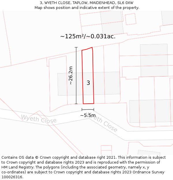 3, WYETH CLOSE, TAPLOW, MAIDENHEAD, SL6 0XW: Plot and title map