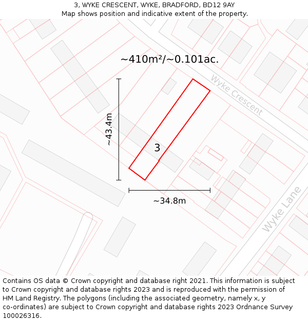 3, WYKE CRESCENT, WYKE, BRADFORD, BD12 9AY: Plot and title map
