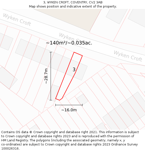 3, WYKEN CROFT, COVENTRY, CV2 3AB: Plot and title map