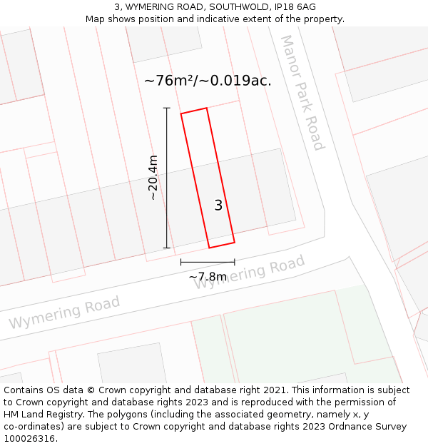 3, WYMERING ROAD, SOUTHWOLD, IP18 6AG: Plot and title map