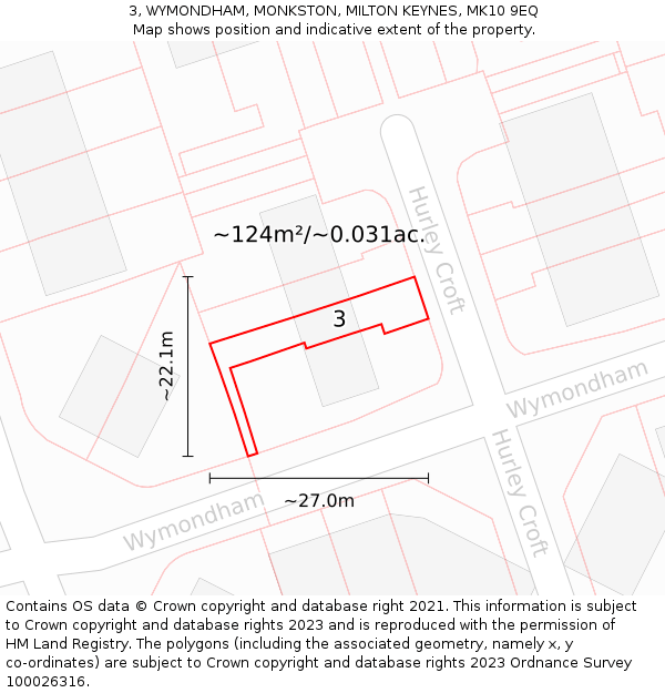 3, WYMONDHAM, MONKSTON, MILTON KEYNES, MK10 9EQ: Plot and title map