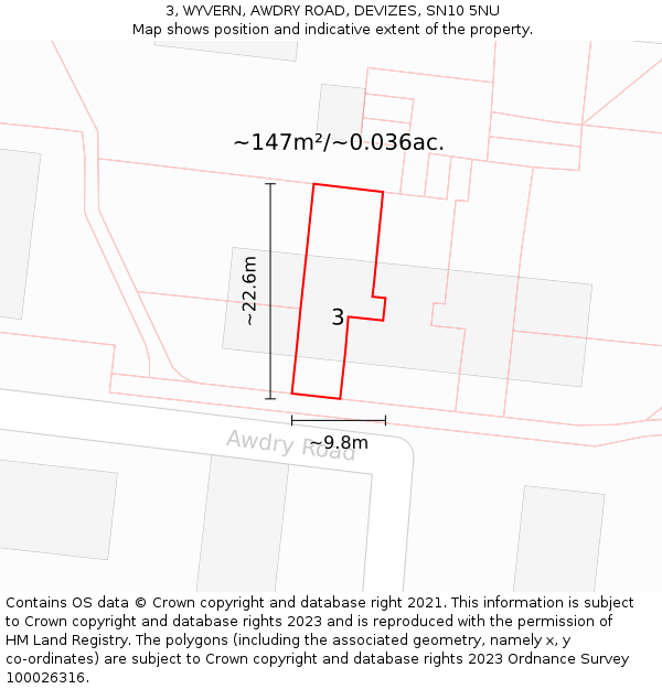 3, WYVERN, AWDRY ROAD, DEVIZES, SN10 5NU: Plot and title map