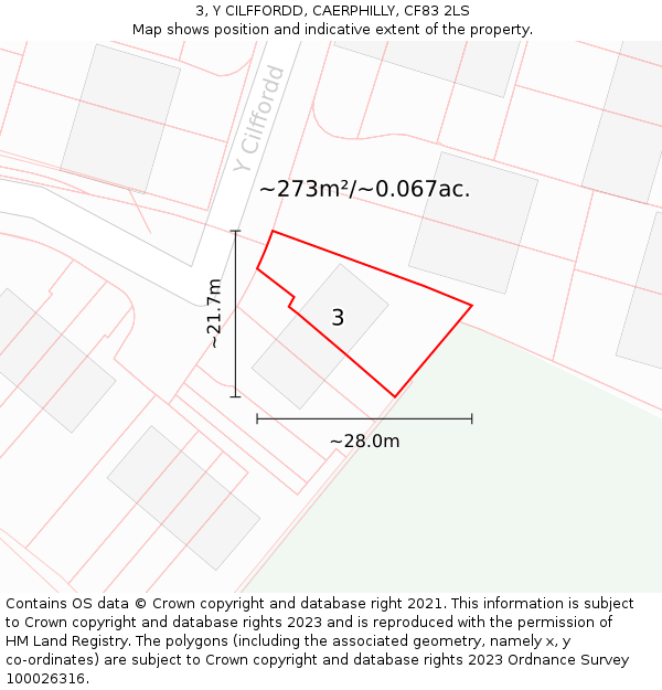 3, Y CILFFORDD, CAERPHILLY, CF83 2LS: Plot and title map