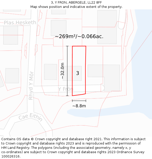 3, Y FRON, ABERGELE, LL22 8FF: Plot and title map