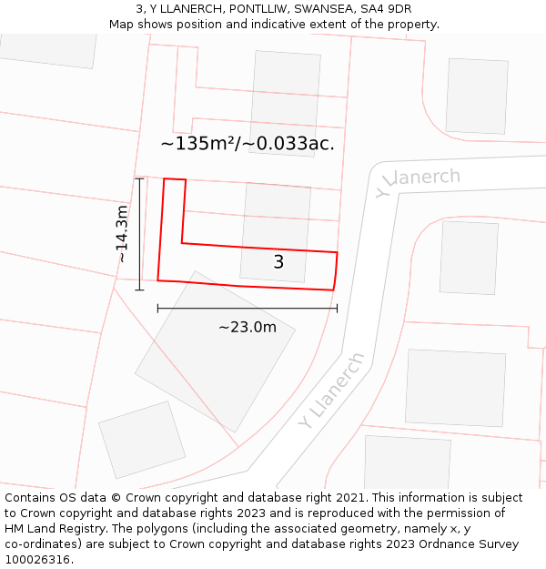 3, Y LLANERCH, PONTLLIW, SWANSEA, SA4 9DR: Plot and title map