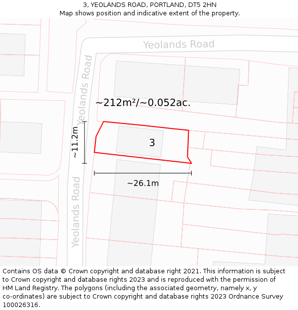 3, YEOLANDS ROAD, PORTLAND, DT5 2HN: Plot and title map