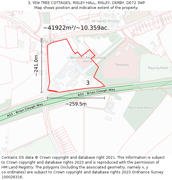 3, YEW TREE COTTAGES, RISLEY HALL, RISLEY, DERBY, DE72 3WP: Plot and title map
