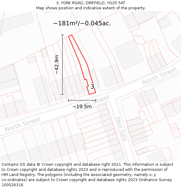 3, YORK ROAD, DRIFFIELD, YO25 5AT: Plot and title map