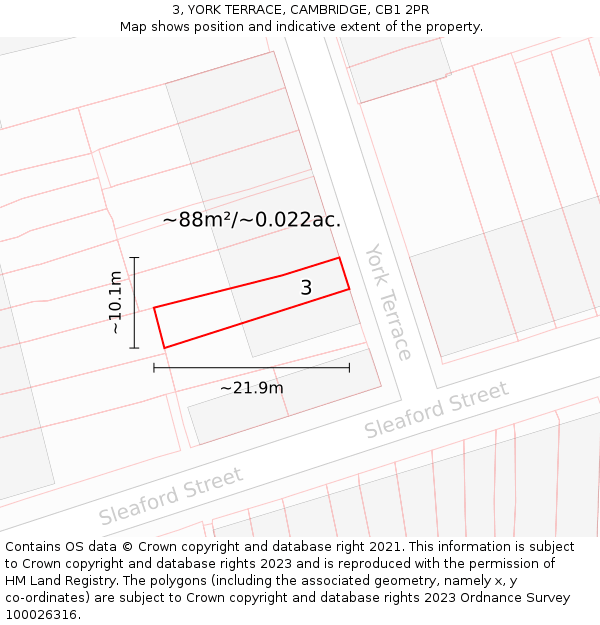 3, YORK TERRACE, CAMBRIDGE, CB1 2PR: Plot and title map
