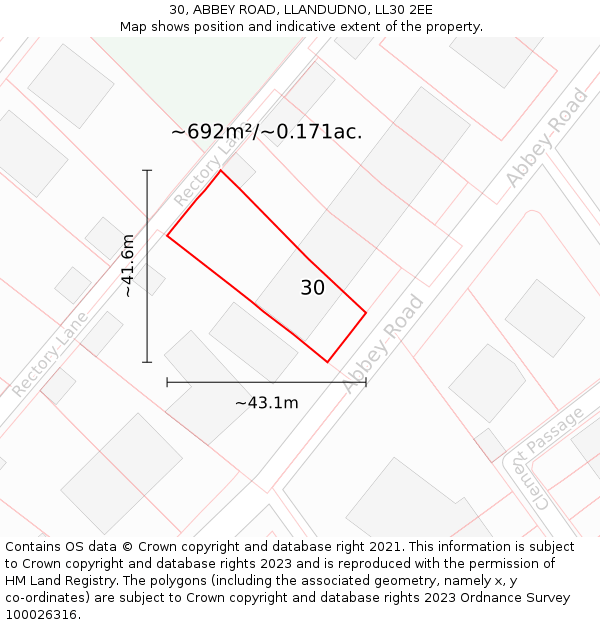 30, ABBEY ROAD, LLANDUDNO, LL30 2EE: Plot and title map