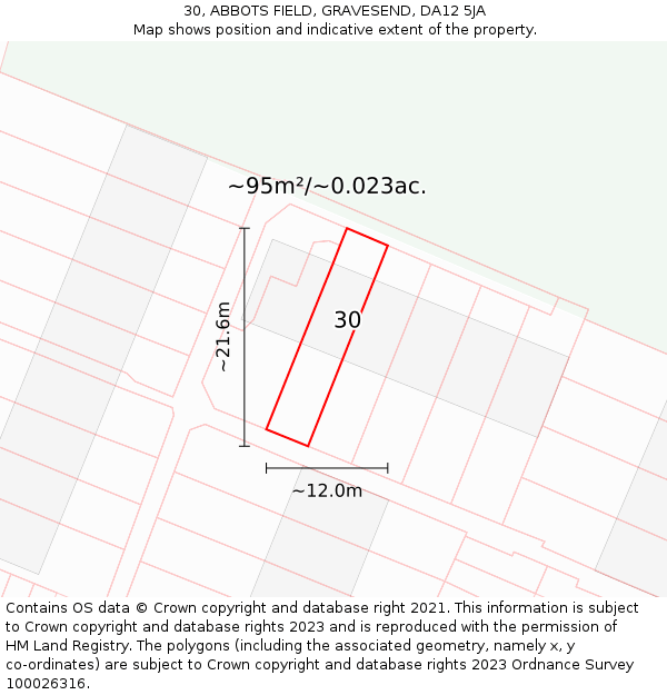 30, ABBOTS FIELD, GRAVESEND, DA12 5JA: Plot and title map