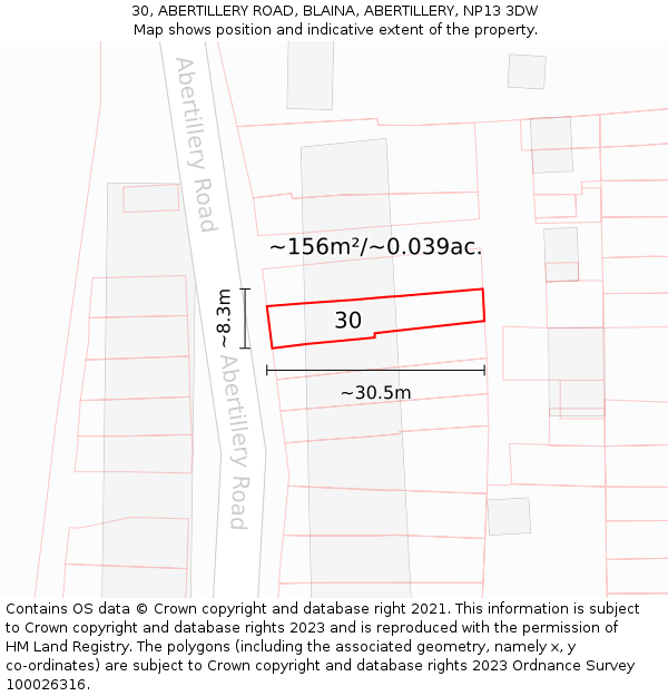 30, ABERTILLERY ROAD, BLAINA, ABERTILLERY, NP13 3DW: Plot and title map