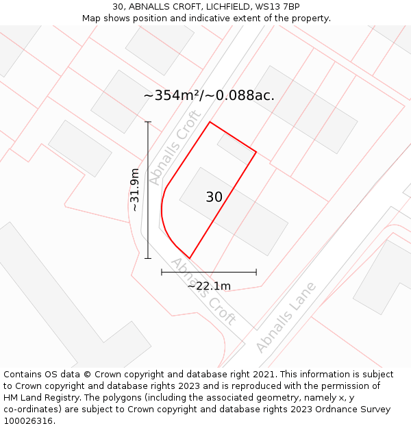 30, ABNALLS CROFT, LICHFIELD, WS13 7BP: Plot and title map