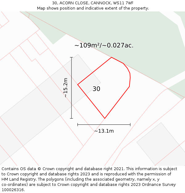 30, ACORN CLOSE, CANNOCK, WS11 7WF: Plot and title map