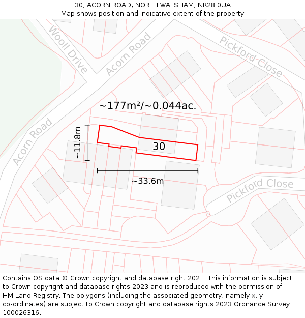 30, ACORN ROAD, NORTH WALSHAM, NR28 0UA: Plot and title map