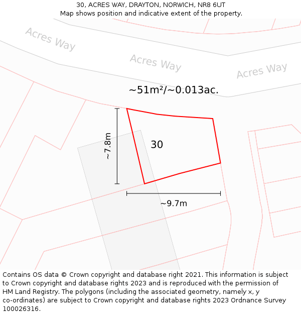 30, ACRES WAY, DRAYTON, NORWICH, NR8 6UT: Plot and title map