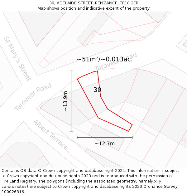 30, ADELAIDE STREET, PENZANCE, TR18 2ER: Plot and title map