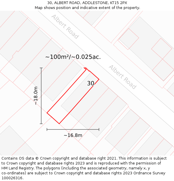 30, ALBERT ROAD, ADDLESTONE, KT15 2PX: Plot and title map