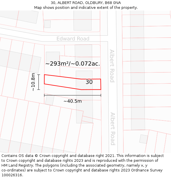 30, ALBERT ROAD, OLDBURY, B68 0NA: Plot and title map