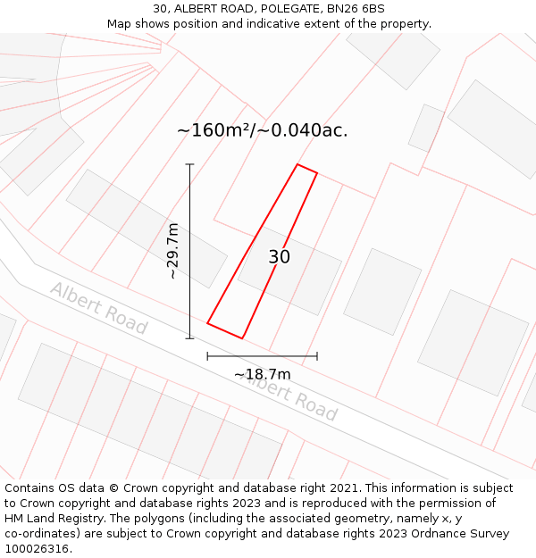 30, ALBERT ROAD, POLEGATE, BN26 6BS: Plot and title map