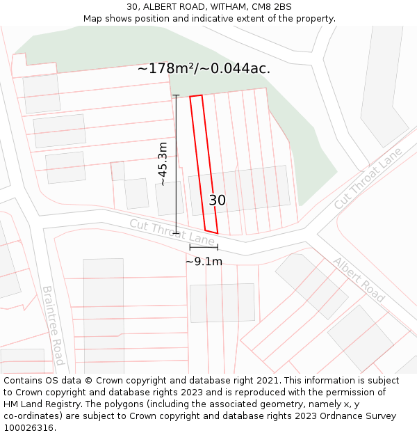 30, ALBERT ROAD, WITHAM, CM8 2BS: Plot and title map