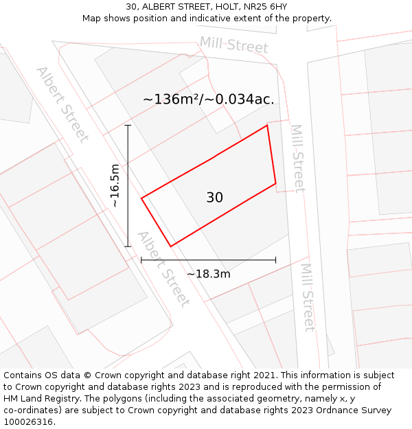 30, ALBERT STREET, HOLT, NR25 6HY: Plot and title map