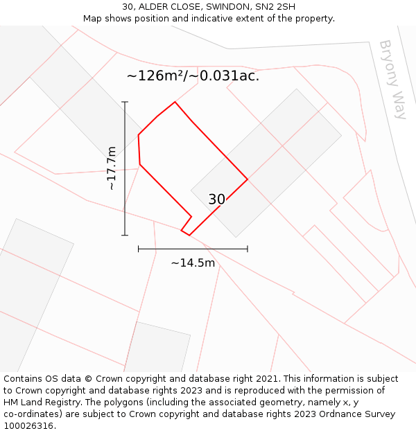 30, ALDER CLOSE, SWINDON, SN2 2SH: Plot and title map