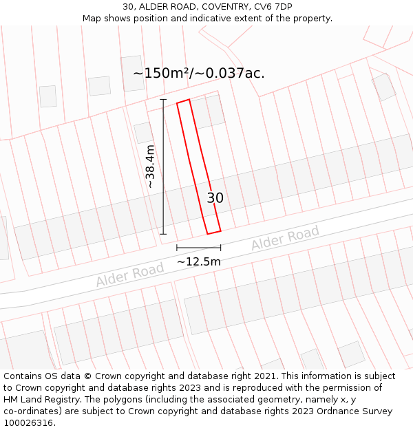 30, ALDER ROAD, COVENTRY, CV6 7DP: Plot and title map
