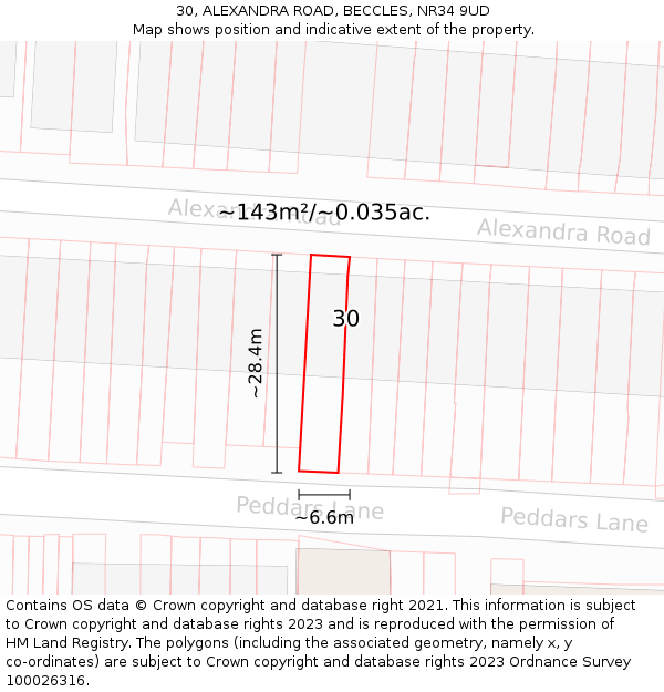 30, ALEXANDRA ROAD, BECCLES, NR34 9UD: Plot and title map
