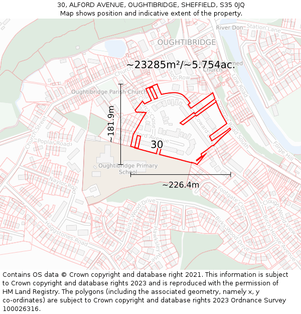 30, ALFORD AVENUE, OUGHTIBRIDGE, SHEFFIELD, S35 0JQ: Plot and title map