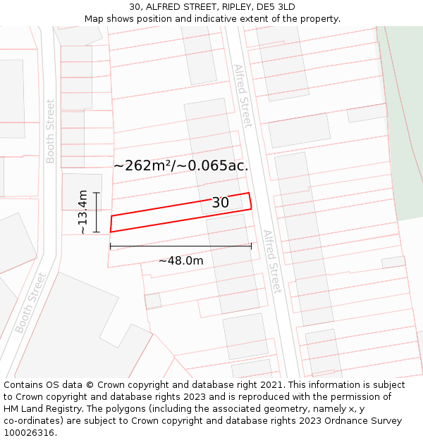 30, ALFRED STREET, RIPLEY, DE5 3LD: Plot and title map