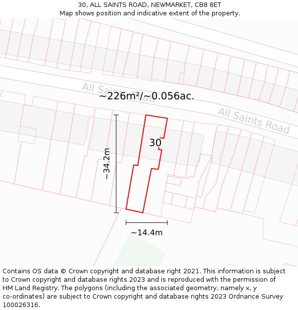 30, ALL SAINTS ROAD, NEWMARKET, CB8 8ET: Plot and title map