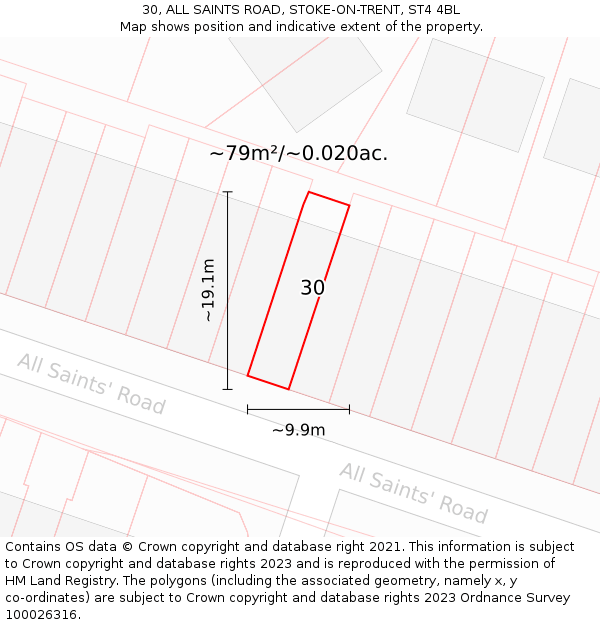 30, ALL SAINTS ROAD, STOKE-ON-TRENT, ST4 4BL: Plot and title map