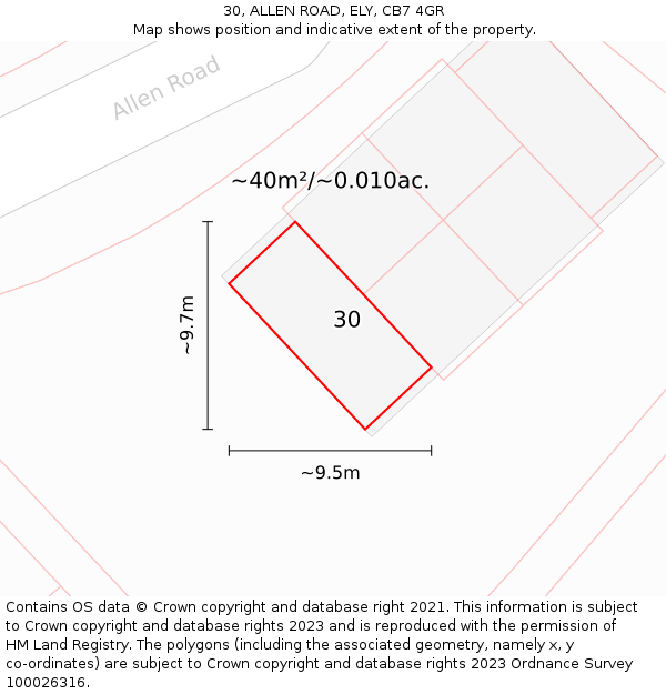 30, ALLEN ROAD, ELY, CB7 4GR: Plot and title map