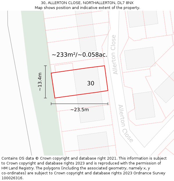 30, ALLERTON CLOSE, NORTHALLERTON, DL7 8NX: Plot and title map