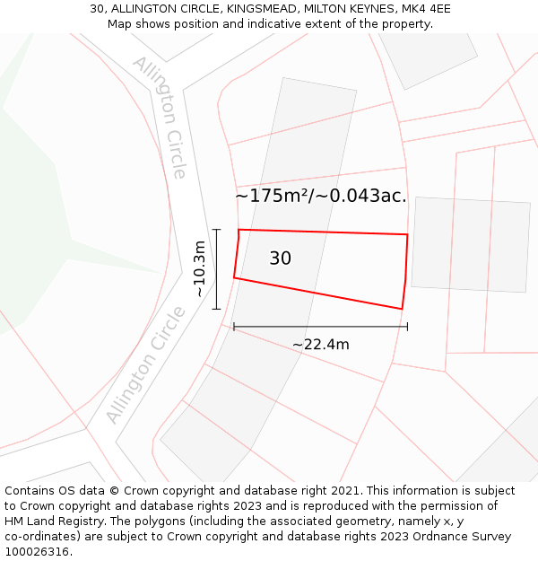 30, ALLINGTON CIRCLE, KINGSMEAD, MILTON KEYNES, MK4 4EE: Plot and title map