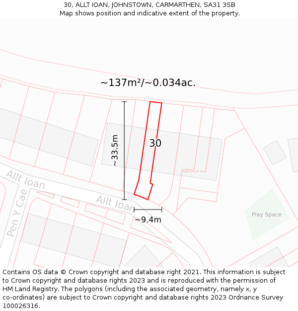 30, ALLT IOAN, JOHNSTOWN, CARMARTHEN, SA31 3SB: Plot and title map