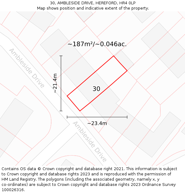 30, AMBLESIDE DRIVE, HEREFORD, HR4 0LP: Plot and title map