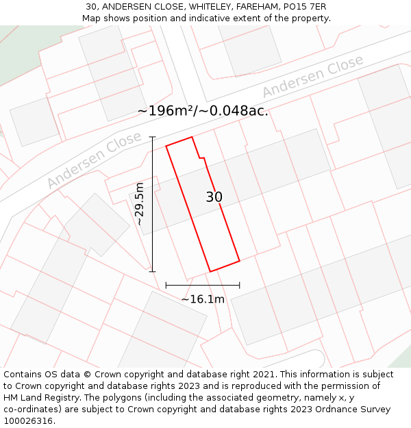 30, ANDERSEN CLOSE, WHITELEY, FAREHAM, PO15 7ER: Plot and title map